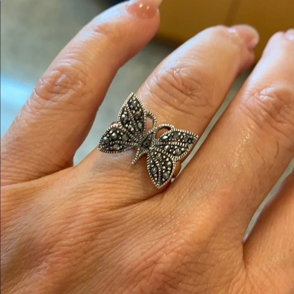 New Black Oxidized Butterfly Ring CZ Ring size 6